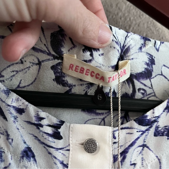 Rebecca Taylor Blue Floral 100% Silk Blouse - Size 6 - Picture 8 of 11
